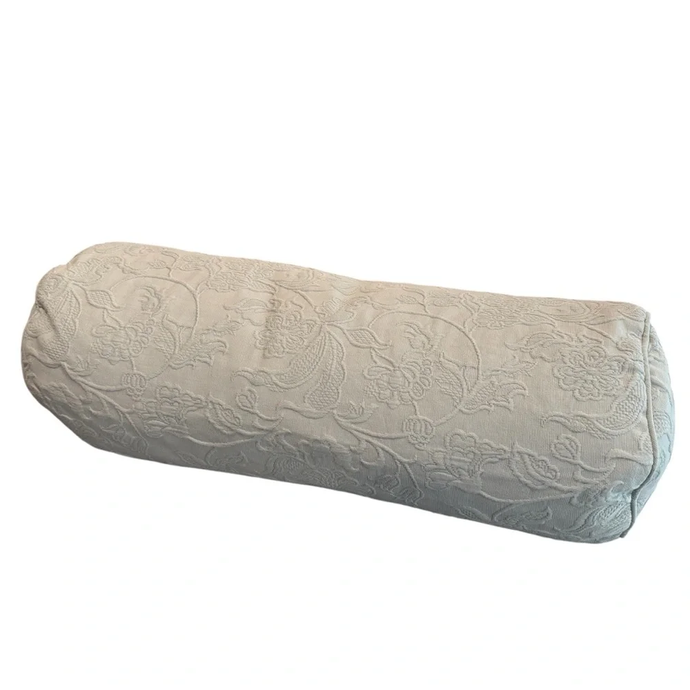 Pottery Barn pillow 27”x10” Bolster cylindrical pillow + cover blue floral down